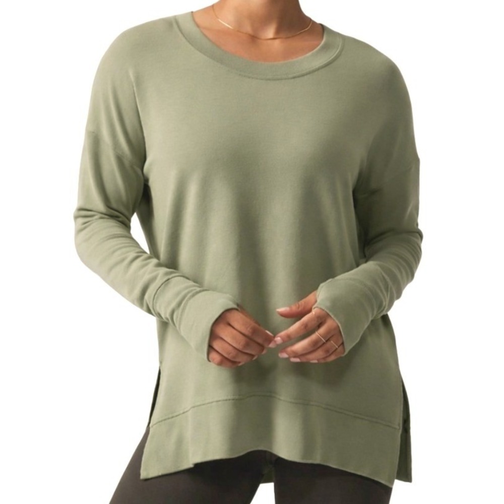 Athleta Coaster Luxe Sweatshirt Sage Green Relaxed Thumbhole Pullover‎ Size L